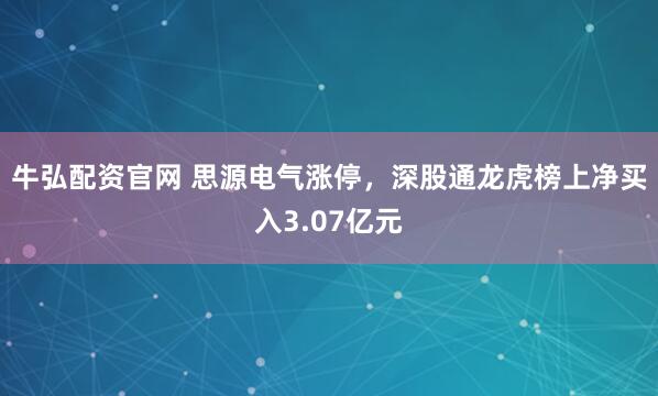 牛弘配资官网 思源电气涨停，深股通龙虎榜上净买入3.07亿元